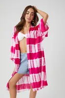 Women's Tie-Dye Striped Kimono Pink/White