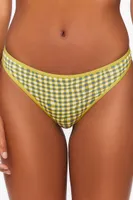 Women's Gingham Thong Panties in Herbal Green/Blue, XL