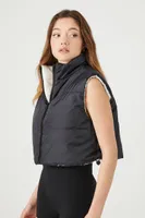 Women's Reversible Puffer Vest in Black/Ivory, XL