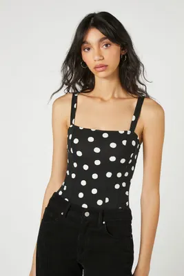 Women's Polka Dot Seamed Bodysuit in Black/White Small