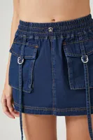 Women's Denim Cargo Mini Skirt in Dark Denim, XS