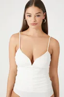 Women's Ruched V-Neck Cami Bodysuit in White Small