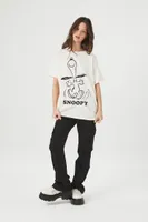 Women's Oversized Snoopy Graphic T-Shirt in Cream, Size M/L