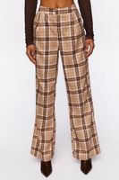 Women's Plaid Straight-Leg Pants in Brown Large