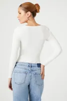 Women's Cutout Sweater-Knit Bodysuit in White Large