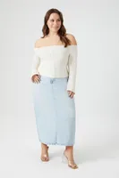 Women's Denim Maxi Skirt in Medium Denim, 0X