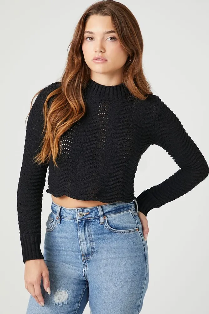 Women's Cropped Open-Knit Sweater