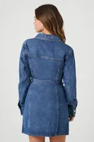 Women's Tie-Front Denim Mini Shirt Dress in Medium Denim Small