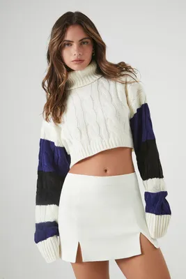 Women's Turtleneck Cropped Sweater in Cream Large