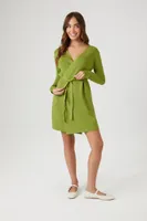 Women's Sweater Mini Wrap Dress in Herbal Green Medium