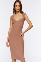 Women's Sweater-Knit Ribbed Midi Dress in Taupe Medium