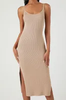 Women's Sweater-Knit M-Slit Halter Midi Dress in Tan, XL