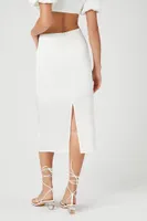 Women's Satin Vented Midi Skirt in Ivory Large