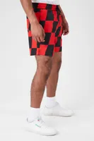 Men Checkered Swim Trunks in Red/Black Large