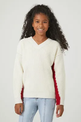 Girls Colorblock Sweater (Kids) in Cream/Red, 11/12