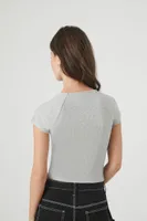 Women's Cropped Rib-Knit T-Shirt Heather Grey