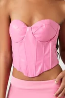 Women's Faux Leather Bustier Tube Top in Hot Pink Medium