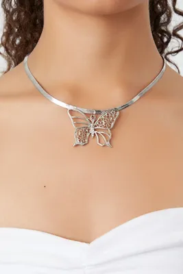 Women's Cutout Butterfly Pendant Necklace in Silver