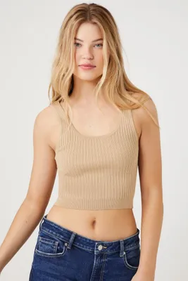 Women's Ribbed Sweater-Knit Tank Top in Safari Large