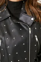 Women's Rhinestone Faux Leather Moto Jacket in Black Small