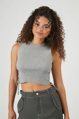 Women's Ruched Drawstring Crop Top in Heather Grey Large