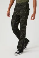 Men Twill Camo Print Slim-Fit Pants in Olive Medium