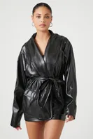 Women's Faux Leather Wrap Jacket in Black Medium