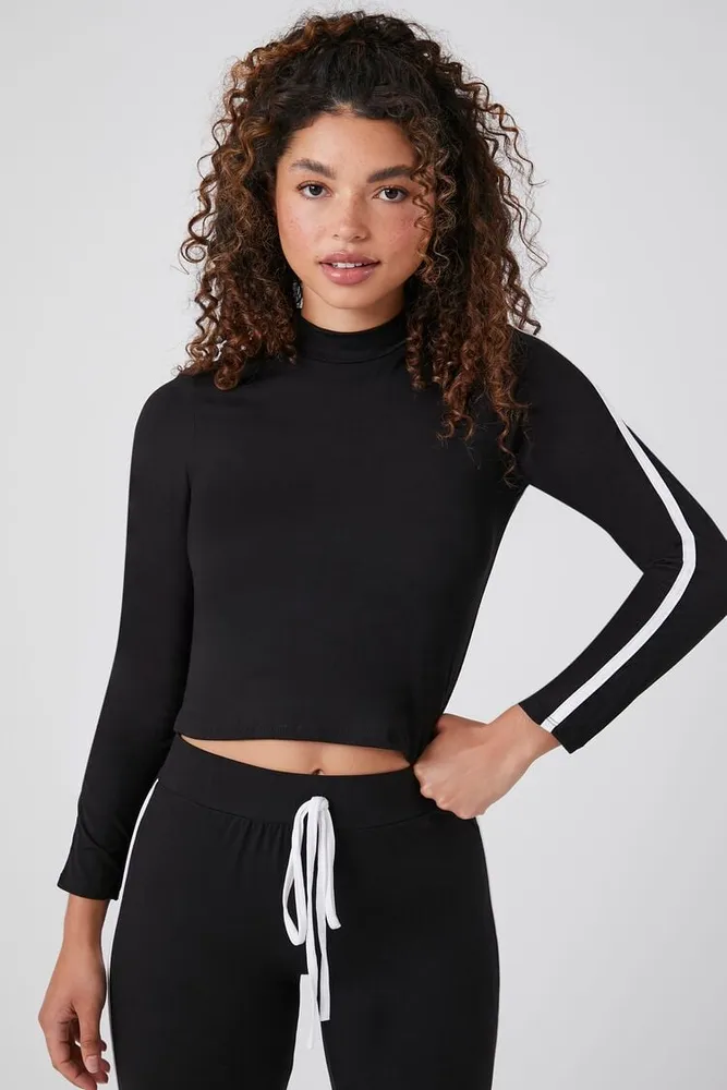 Women's Mock Neck Crop Top in Black Medium