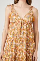 Women's Floral Print Tassel Mini Dress in Yellow Small