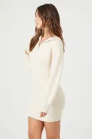 Women's Half-Zip Mini Sweater Dress in Vanilla, XXL