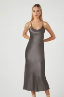 Women's Satin Maxi Slip Dress in Charcoal Small