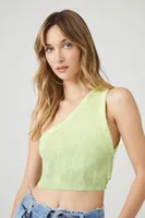 Women's Rib-Knit One-Shoulder Cropped Tank Top in Olive Medium