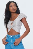 Women's Striped Linen-Blend Cutout Crop Top Large