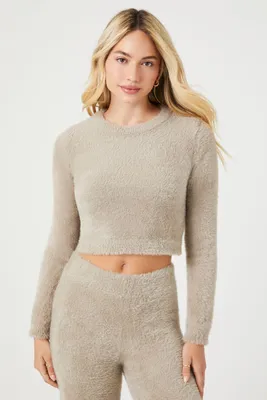 Women's Fitted Fuzzy Knit Sweater in Goat Small