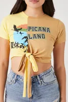 Women's Reworked Tie-Front Graphic T-Shirt in Yellow, XS