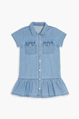 Girls Denim Drop-Waist Dress (Kids) in Light Denim, 11/12