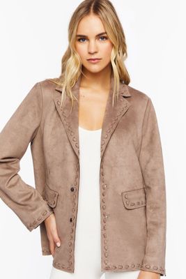 Women's Faux Suede Peak Lapel Blazer in Mocha Large