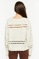 Women's Pointelle Lace-Up Cutout Sweater in Cream Small