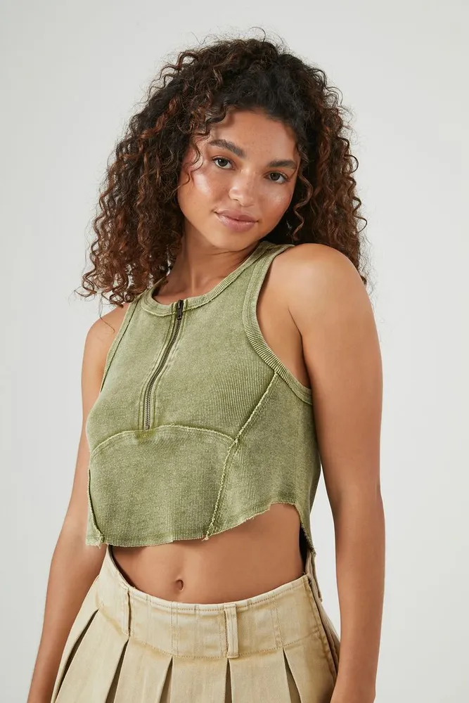 Women's Mineral Wash Half-Zip Crop Top