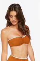 Women's Contrast-Trim Bandeau Bikini Top in Maple, XL