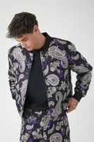 Men Paisley Jacquard Bomber Jacket in Black Large