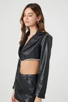 Women's Cropped Faux Leather Jacket in Black Large