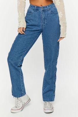 Women's Side-Cutout Straight-Leg Jeans in Medium Denim, 29
