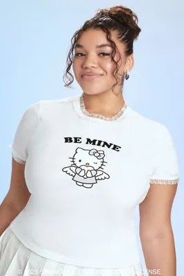 Women's Lace-Trim Hello Kitty Graphic T-Shirt in Vanilla, 2X