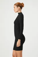 Women's Cable Knit Sweater Midi Dress in Black, XL