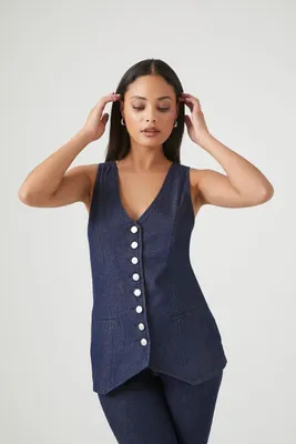 Women's Sleeveless Button-Up Denim Top in Dark Denim Small