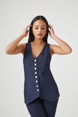 Women's Sleeveless Button-Up Denim Top in Dark Denim Medium