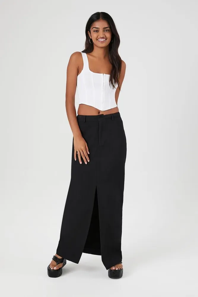 Slit-hem twill skirt