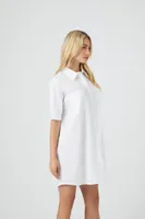 Women's Poplin Mini Shirt Dress in White Small