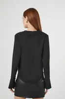 Women's High-Low Trumpet-Sleeve Shirt in Black, XL